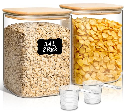 Comsaf Förvaringsburkar med Lock, Borosilikatglas Förvaringsburkar, 3400 ml, Set om 2 Delar, Lämplig för Spaghetti, Röda Linser, Kakaonibs