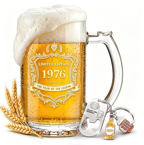 Bierkrug Geschenke zum 50. Geburtstag für Männer 500 ml,1976 Bierglas mit Gravur,Personalisierte Geschenkidee für Papa, Onkel & Opa, Weihnachts- & Ruhestandsgeschenk