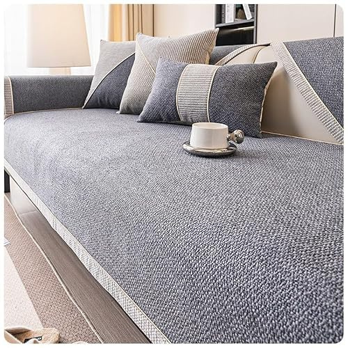 XRDSHY Sofa Überzug Couch Überzug Sofabezug - Baumwolle Leinen Sofaschoner rutschfest mit Silikon-Wildleder-Boden für L Form Ecksofa, Kratzschutz Sofadecke für Hunde Katzen (Dunkelgrau 2, 90x180cm)