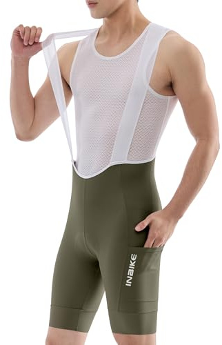 INBIKE Cuissard Velo Homme Short VTT Cycliste Cuissards de Cyclisme à Bretelles Court Rembourré pour Moto avec Gel Sport en Plein Air Vert L