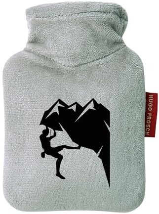 Huuraa Mini-Wärmflasche Klettern Silhouette 0,2 Liter Grey Mini Veloursbezug Taschenwärmer Geschenkidee