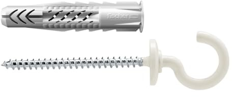 FISCHER Universaldübel UX 8 x 50 RH N, je 25 Nylondübel mit nylonbeschichtetem Rundhaken, Allzweckdübel mit Rand, für optimalen Halt bei Befestigungen in Beton, Gipskarton, Kalksand-Lochstein uvm.