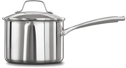 Calphalon Classic Stainless Steel Sauce Pan, 3.5-Quart, Impact-Bonded Aluminum Base, Stay-Cool Handles