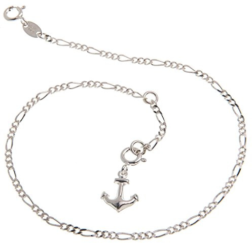 Fußkette Silber (Figarokette) mit Anhänger Anker - Breite 2,2mm - Länge wählbar 23cm-30cm - echt 925 Silber