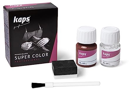 Kaps Professional Lederfarbe Super Color + Preparer für Naturleder, Synthetik und Textil (je 25 ml) zur Pflege und Reparatur von Lederschuhen in Verschiedenen Farben (156 - Kirschrot)