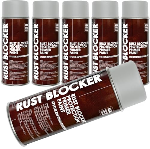 6er Sparpack 400 ml Rust Blocker 4in1 Metallschutzlack Rost Stop Lack GRAU matt RAL 7035, 4in1 -Haftvermittler - Aktiver Rostschutz - schnelltrocknender Lack - effektiver Schutz
