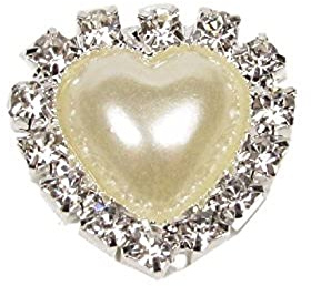 20 x herzförmige Perlen- und Strass-Verzierungen mit Perlen in der Mitte, flache Rückseite, für Hochzeiten, Partys, Einladungen und Karten.