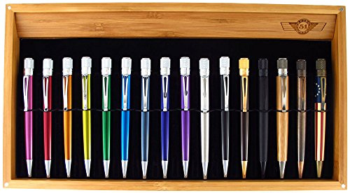 Retro 51 Bamboo Pen Holder with Magnetic Cover, Holds 16 pens (DIS-B16)