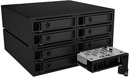 ICY BOX IB-2281MSK 8-fach Backplane für 8x 2,5 Zoll HDD/SSD in 2x 5,25 Zoll, SATA III/SAS II, Trägersystem, 2x Lüfter, Voll-Metall, abschließbar