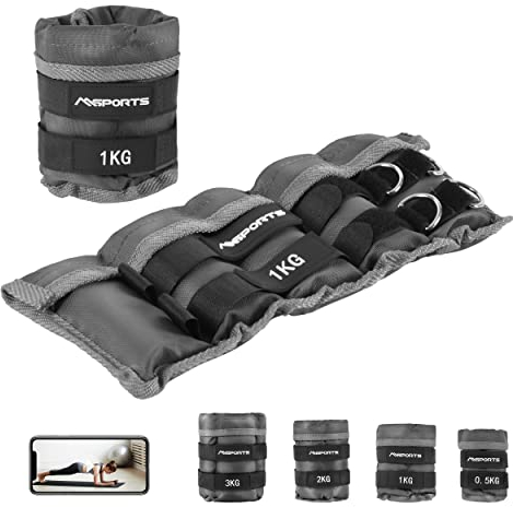 MSPORTS Gewichtsmanschetten Professional -einstellbar- Paar von 0,5-3 kg Fuß- und Hand-Gewichte inkl. Übungsposter + Work Out App GRATIS (1,0 kg - Paar)