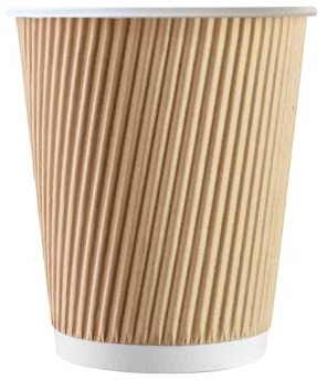 We Can Source It Ltd - 500 x 12oz Ripple Brown Kraft Paper Cups - Strong 3-PLY Disposable Insulated Coffee Cups - Leak-Proof Recyclable Drinking Cups for Hot Drinks, Tea, Coffee and Beverages