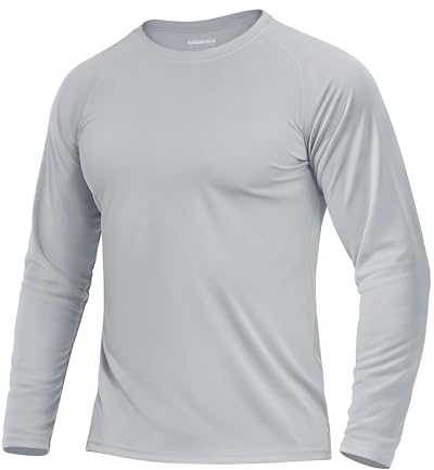 TACVASEN Camisetas de Protección Solar para Hombres Manga Larga Camiseta de Trabajo de Verano Camisa Protección UV UPF 50+ Top Deportivo Guardia de Rrupción Gris Claro