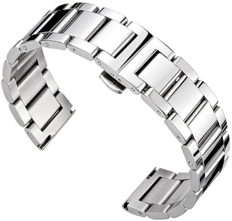 BINLUN Edelstahl Uhrenarmband Ersatzarmband Poliert Metall Uhrenarmbänder Matt Gebürstet Metallarmband für Herren Damen 16mm/18mm/20mm/21mm/22mm/23mm/24mm/26mm mit Schmetterlingsschnalle