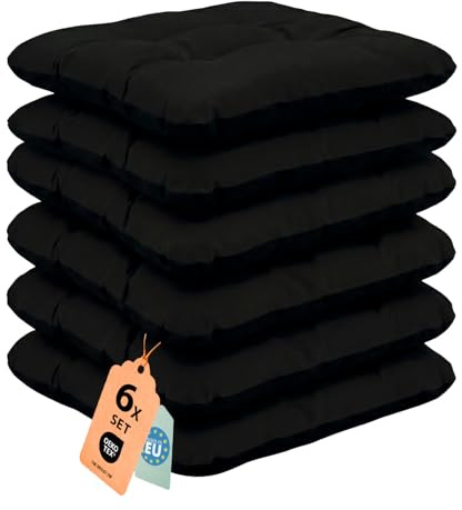 SuperKissen24. Coussin pour Chaise, Siège, Banc de Jardin, Canapé - Lot de 6 Coussins 45x45 cm - Bain de Soleil - Intérieur/Extérieur – imperméable - Noir