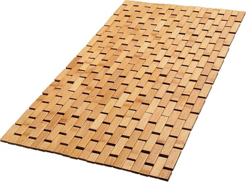Bamboo Bath Mat - Foldable, 34x18-Inch Wood Bathmat for Bathroom Sauna Spa Door Kitchen Floor and Countertops - Modern Farmhouse Decor Accessory