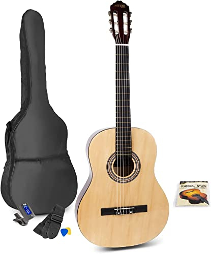 MAX SoloArt Acoustic Guitar Starter Kit with 6-Month Lessons - Classic Natural Finish Beginner Acoustic Guitar Set with Tuner, Gig Bag, and Accessories