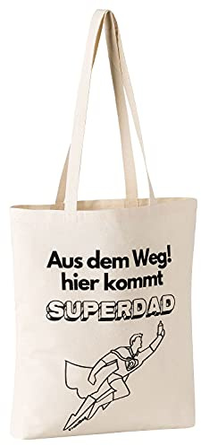 FremiBag „Super Dad“ Stoffbeutel - Jutebeutel bedruckt mit langem Henkel, Stofftasche aus Baumwolle mit Aufdruck - Geschenk Vater - Vatertag- Baumwolltasche als Geschenk