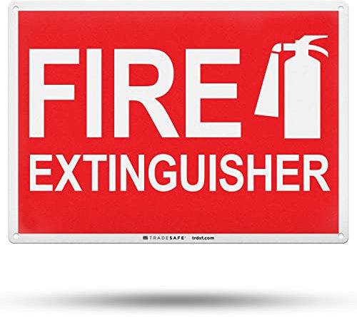 TRADESAFE Fire Extinguisher Sign - Fire Sign with Fire Extinguisher Logo, Quick Install Aluminum Safety Sign, Light Reflective, UV-Resistant, Waterproof, 14” X 10” Fire Safety Signs For Business