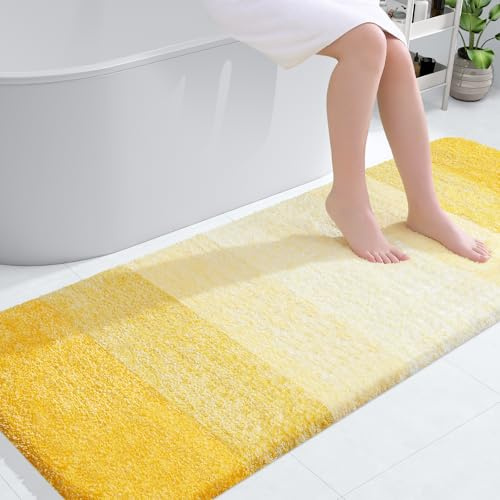 Olanly Luxuriöse Badezimmerteppich-Matte, extra weiche und saugfähige Mikrofaser-Badteppiche, Rutschfester Plüsch, zotteliger Badteppich, maschinenwaschbar, 61x150 cm, gelb