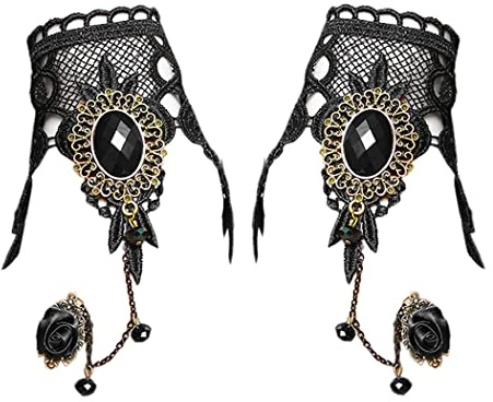 Borsgye Gothic Armbänder Schmuck Spitze Halsband Vampir Armband Lace Fingerlose Handschuhe Victorian Steampunk Retro Zahnräder Vintage Halsband für Halloween Ostern 1 Paar - GS180