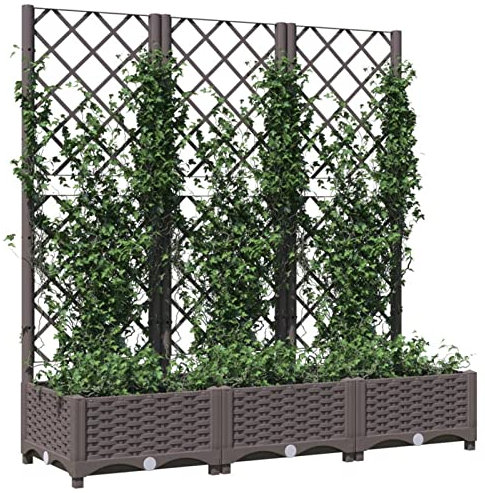 Susany Garden Planter Garden Raised Bed with Trellis Trough Planter with Topped Trellis Climbing Plants Flower Raised Bed Pot Brown 120x40x121.5 cm