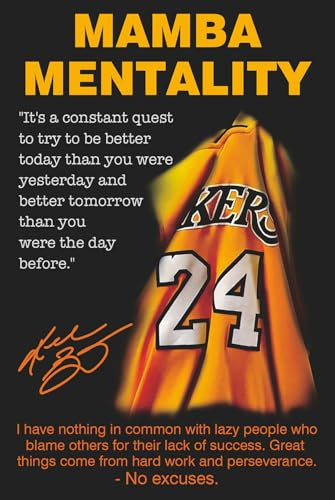 Black Mamba Inspirational Quotes Poster, Black Mamba Mentality Wall Art Decor, Jersey Canvas Art Poster for Man Cave Boys Room Office Decor, A Gift for Dear Basketball Fans, 16x24 - Unframed