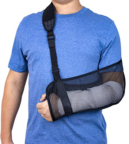 Mesh Armschlinge Schulter Leichte Atmungsaktive Arm Schulterschlinge Einstellbare Schulterschlaufe mit Schaum Nackenpolster für Unisex Rechts Links für Handgelenk Hand Ellbogen Arm verletzt (Schwarz)