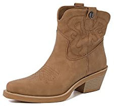 QUEEN HELENA Texani Botas Camperos con Tacón Bajo Vaquero Bordado Punta Western Mujer X28-102, marrón, 36 EU