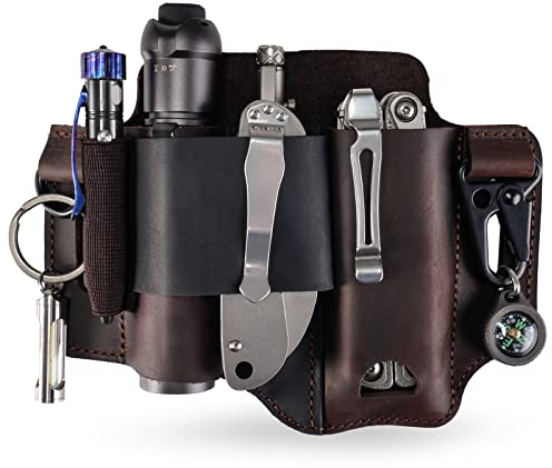 ST1 Leather Multitool Sheath - EDC Belt Organizer for Leatherman Tools, Flashlight, Pen, and Keychain Clip, Durable and Stylish, Great for Work and Daily Use, Ideal Gift for Men