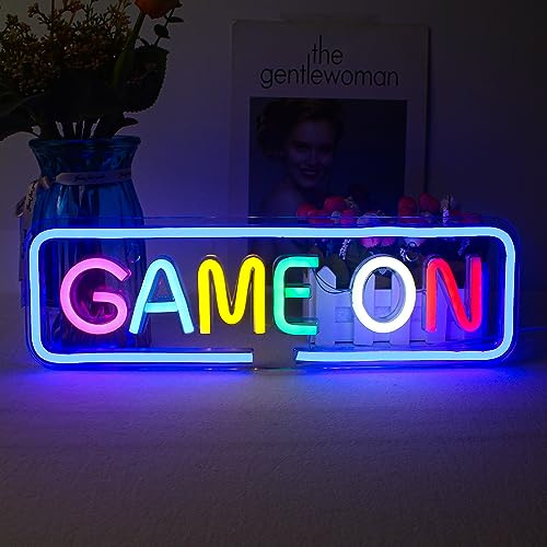 Game On LED-Neonschild, Wanddekoration, USB-betrieben, für Spielzimmer, Wettkampfspiele, Gaming-Gebiete, Geschenke für Gamer (mehrfarbig)