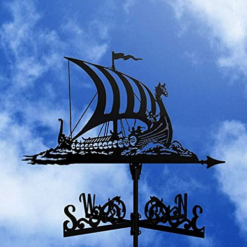 EICOFF Exquisite Metall-Wetterfahne-Ornament, Metall-Wetterfahne mit Wikinger-Schlachtschiff-Ornament, Wetterfahne, Gartenstecker, Windrichtungsanzeiger mit Rostschutzbeschichtung für die Dachmonta