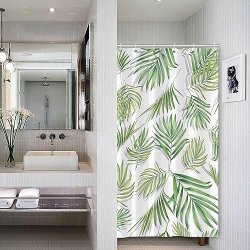 Bovlleetd Hoja Verde Salvia Cortina de Ducha Pequeña Cortina de Ducha con Hojas de eucalipto Natural de Acuarela de Primavera para baño Decoración de bañera botánica Verde y Blanca 92x183cm