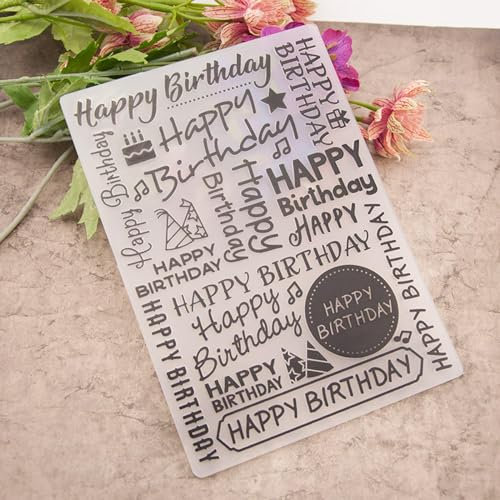 Schablonen für Kartenherstellung, 12,8 x 17,6 cm, Happy Birthday, Kunststoff-Prägeschablonen für Scrapbooking, Papier, Basteln, Kartenherstellung, Dekorationszubehör