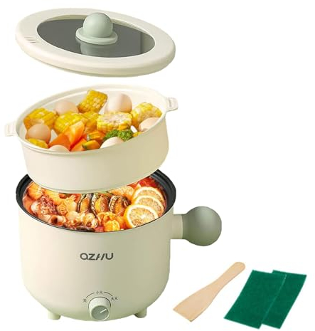 Tuzsocr Electric Hot Pot with Steamer,1.8L Nonstick Frying Pan for Sauté,Multi-Functional Mini Stock Pot,Rapid Noodles Cooker for Dorm,Portable Travel Cooker,for Ramen Noodles/Pasta/Oatmeal (Style 3)