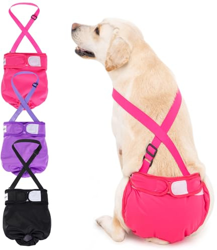Avont 3 Piezas Pañales Reutilizables para Perras, Pañales Lavables Absorbentes Incontinencia Ajustable para Perros Pequeños Medianos Grandes -L Negro/Rosa/Morado