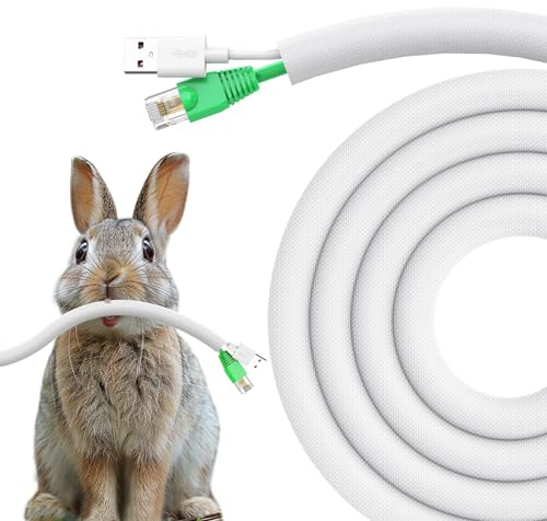REFLYING Dog and Cat Cord Protector 3 Meters-9.5mm, Cable Tidy Sleeve, Protect Wires from Pets Chewing, Expandable Braided Cable Management Sleeve, Cable Wrap Cord Protector, White