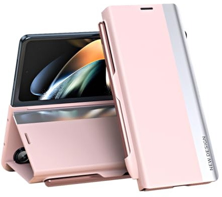 COQUE Leather Flip Case for Samsung Galaxy Z Fold 6, Kickstand, Magnetic Closure, Stylus Slot Folding Phone Cover for Samsung Galaxy Z Fold 6-Pink