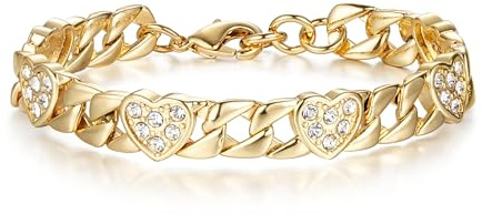 THE BLING KING Kids Gold Bracelet for Girls – 7mm Heart Curb Chain, 6-Inch, 15g – Gold Plated Childrens Bracelet