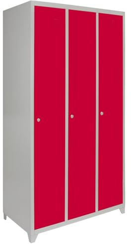 Monster Shop - 3 x breiter Fächerschrank Umkleideschrank Schließfachschrank Spind Garderobenschrank Stahlspind Stahlschrank Aufbewahrungsschrank Schrank Locker 180cm H x 90cm L x 50cm B Rot