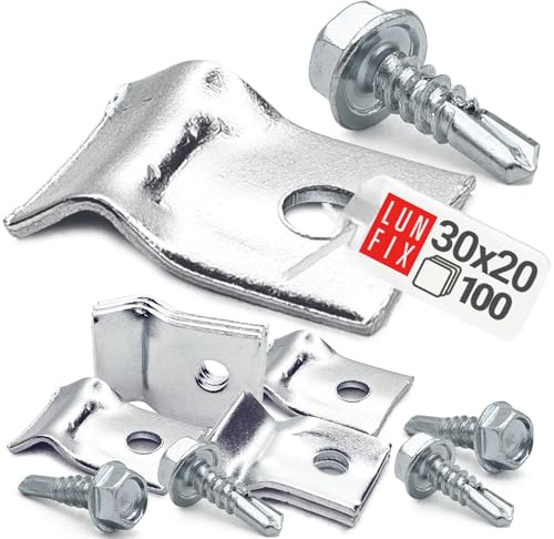 Abrazadera de fijación para valla de estera, soporte de alambre tensor, incluye tornillos autorroscantes, malla de alambre galvanizado, 100 unidades