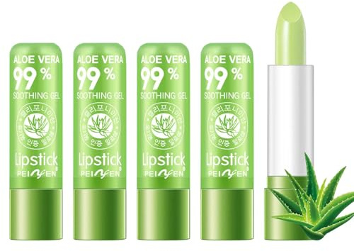 Magisk färgförändring läppbalsam, 5 stycken aloe vera läppstiftsset, fuktgivande läppblam, temperaturändrande läppstift, långvarig återfuktning, vattentät (5 st)