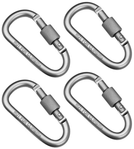 Locking Carabiner Clips - 4 Pcs D-ring Carabiners, Aluminum Alloy Key Chain Clips, 8cm/3.1inch Heavy Duty Snap Hooks for Outdoor, Hiking, Traveling, Fishing, Backpack, Keyring (Silver)