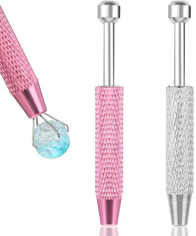 2 Pcs Piercing Ball Grabber Tool, Mini Grabber Pen Stainless Steel 4 Prongs Claw Tweezers IC Chips Grabbers Claw Holder Electronic Component Jewel Diamond Pearls Gem Tweezers(Pink, Silver)