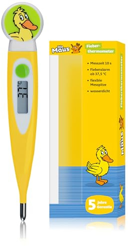 DieMaus Digitales Fieberthermometer Kinder flexible Spitze 10s Messzeit Fieberalarm Speicher wasserdicht CE zertifiziert