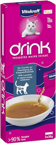 Vitakraft Drink, Katzen Leckerli flüssig, Katzensnack für ausgewogenen Flüssighaushalt, mit Lachs, in einzelnen Sachets, ohne Zusatz von Zucker (1 Paket mit 5x 30g)