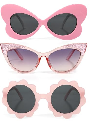 Hifot 3 PCS Gafas de Sol para Niñas, Flor Mariposa y Ojo de Gato, Gafas Infantiles 3-8 Años