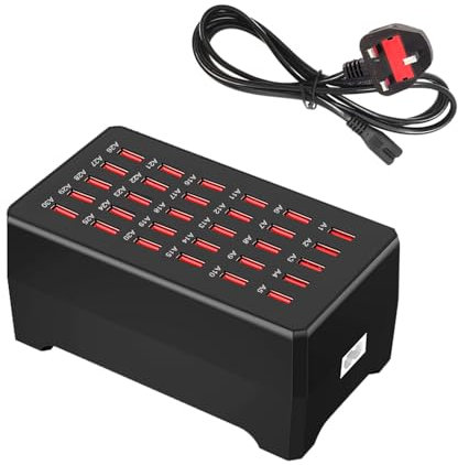 Gcidto 30-Port Black 150W High-Power Multi-USB Station, Smart Multi-Port Charger for Fast Charging of Smartphones, Tablets, and USB Devices.