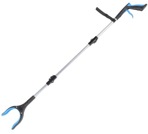 HOLIDYOYO Pinza Plegable Para Recoger Basura 3 Tramos Herramienta De Agarre De Aleación De Aluminio y Pp Recogedor De Basura Resistente Para Limpieza Exteriores y Hogar Azul