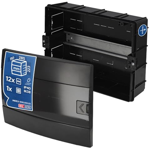 Verteilerkasten Unterputz 1-Reihig für 12 Module 110x285x223 mm IP40 | Schwarzer Sicherungskasten aus ABS-Kunststoff - Stromkasten für Elektroinstallationen im Innenbereich - Horoz Electric