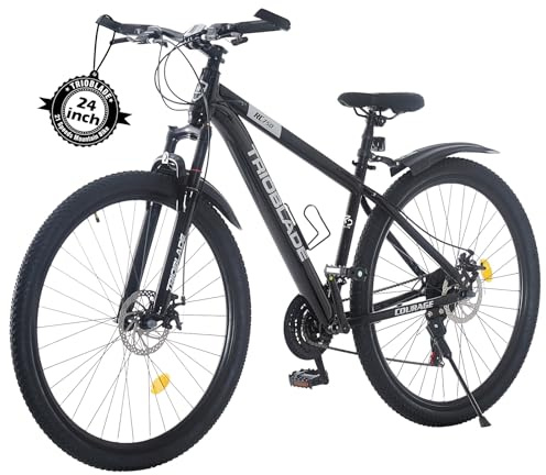 TRIOBLADE 24/26/27.5/29 Inch Mountain Bike 21 Speeds Bike 17.5 Inch Lightweight Aluminium Frame Bicycle for Adult Men Women, Lockout Suspension Fork, Dual Disc Brake (24inch, Black)